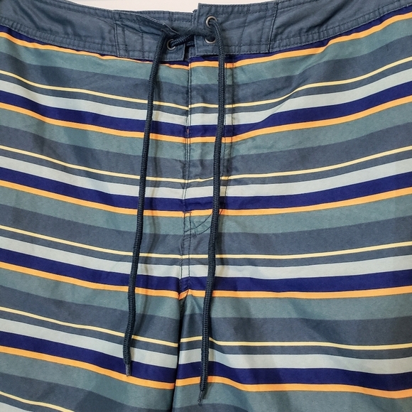 Gap Factory Size Large Board Shorts Swim Trunks Mesh Lined Striped Blue Green - Picture 3 of 15